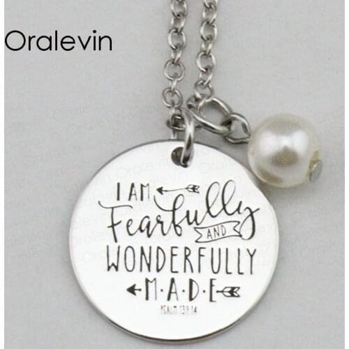 I AM FEARFULLY AND WONDERFULLY MADE Inspired Hand Stamped Engraved Custom Charm Pendant Necklace Gift Jewelry,10Pcs/Lot, #LN2350