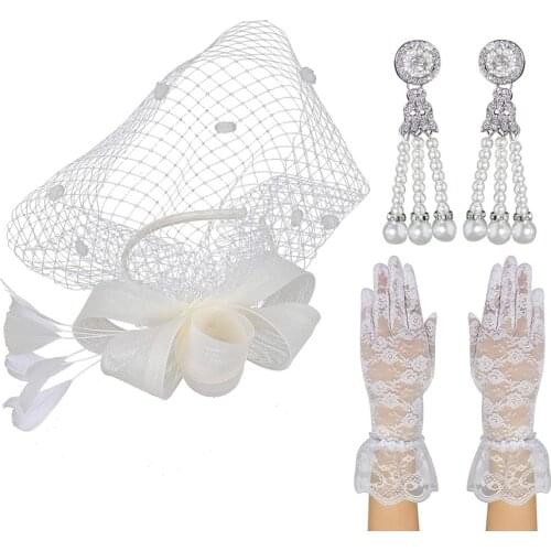 Bowknot Fascinator Hat Feathers Veil Mesh Headband Wedding Hat with Clip and Hairband Fascinators Set for Women