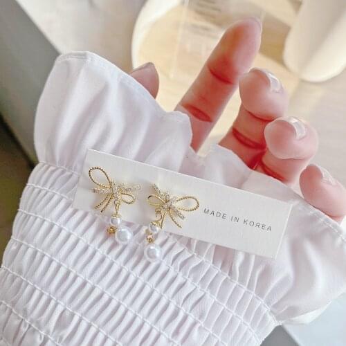 2021 New Arrival 14K Gold Plated Pearl Stud Earrings For Women Luxury Jewelry Zircon Knot Earrings