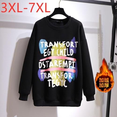 New Ladies Autumn Winter Plus Size Tops For Women Large Long Sleeve Print Black Wool Line Thick T-shirt 3XL 4XL 5XL 6XL 7XL