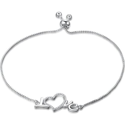 Charm Heart LOVE inlay CZ Bracelet Bangles For Women Silver Plated Adjustable Box Chain Cuff Jewelry Gift Dropshipping