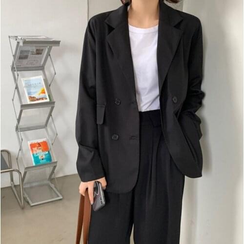 Women Suit Jacket Spring and Autumn Long-Sleeve Tops Korean Version Of Solid Color Suit Collar Cardigan Loose Casual Blouse