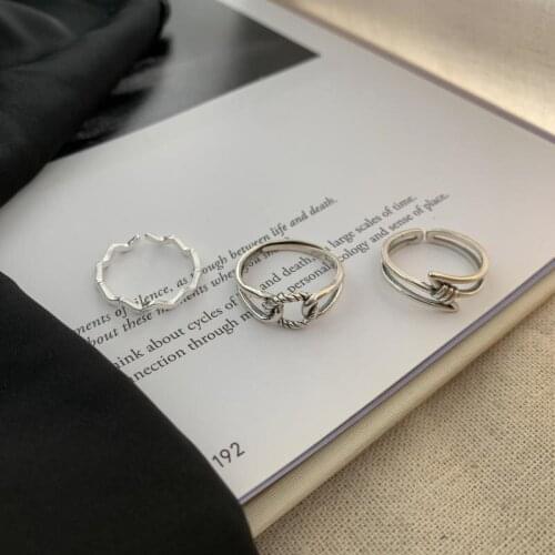 2021 New S925 Womens Sterling Silver Ring Knot Combination Index Finger Ring Retro Hip Hop Style Personalized Simple Ring