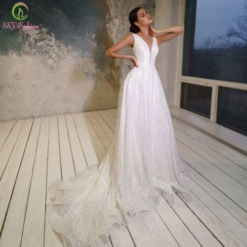 SSYFashion New White Sequins Evening Dress for Women Sexy Sleeveless V-neck Backless Sequins Long Beach Formal Gown Vestidos
