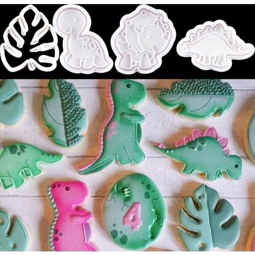 1Set Dinosaur Animal Cookie Mold Leaves Biscuit Cutter Food Grade Plastic DIY Baking Tools for Jungle Party Birthday Supplies