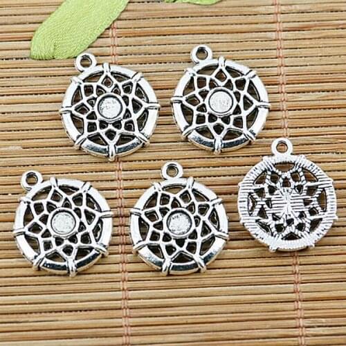 10pcs tibetan silver round flower charm pendants EF1314