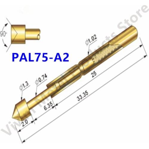 100/ PCS PAL75-A2 Durable Brass Spring Test Probe Household Metal Spring Test Probe Sleeve Length 33.35mm Spring Test Probe