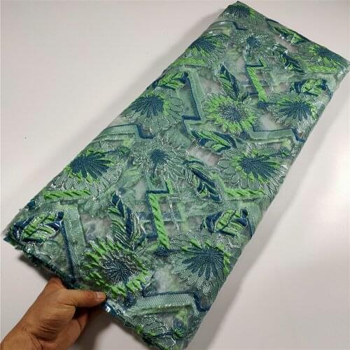 2021 New Fashion African Gilding Lace Fabric Green High Quality French Jacquard Brocade Lace Fabric 5 Yards For Nigerian Party