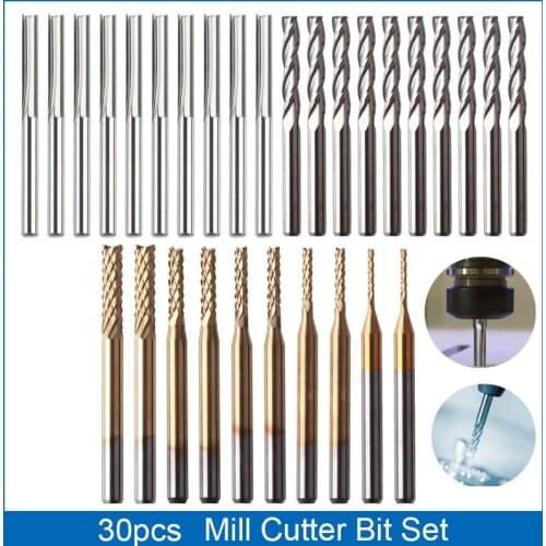 3.175mm Shank Straight End Mill Set Tungsten Carbide Milling Cutter CNC Router Bits Engraving Cutters End Mill Tool