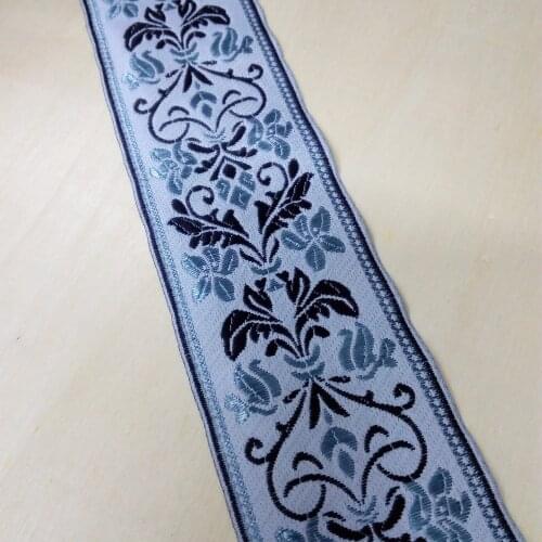 6cm 62mm 2-1/2'' Floral Ethnic Black Lake Blue Delicate White Classic Curtain Laciness National Jacquard Embroidery Woven Ribbon