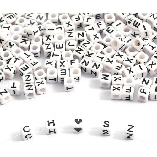 Acrylic 100Pcs Square Round Mix 26 letters of the alphabet Beads for Jewelry Making Kid Diy Material Loose Spacer 4*7mm 6*6mm