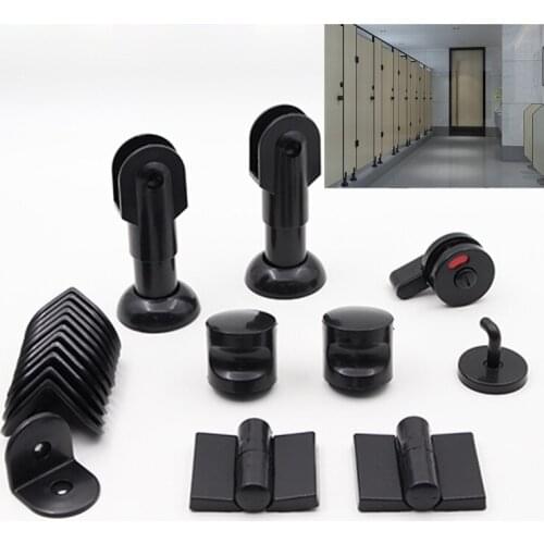 Black bathroom hardware set Plastic shower door hinge handle lock hook Restroom Toilet Partition board Support Connector Holder