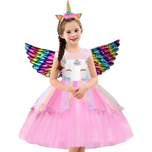 Unicorn Dresses Girls ball Gown Menina Summer Clothes Kids Princess Dress Tutu Flower Vestido Childrens Birthday Party Rapunzel