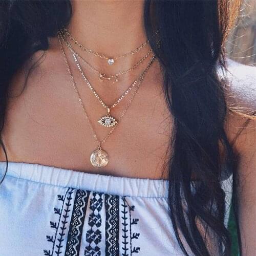 Ins Collares Mujer Crystal Eye Star Moon Necklaces Pendants Bohemian Vintage Love Necklace Women Fashion Jewelry 2019 Accesorios