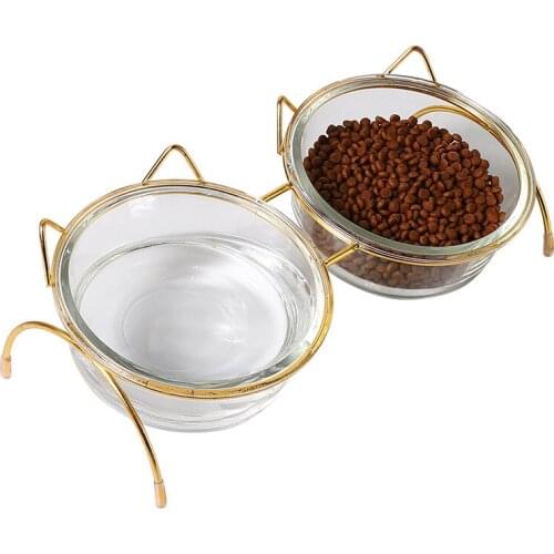 Cat Double Bowls Pet Feeder with Raised Stand Non-slip Pet Food and Water Bowls for Cats Dogs Feeders Kitten Cat Food Bowl