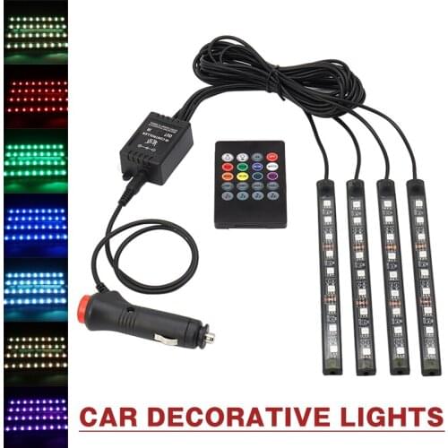 Mayitr 1 set Car 9 LED Strip Light 7 Color RGB Interior Auto Under Dash Foot Seat With Remote Control