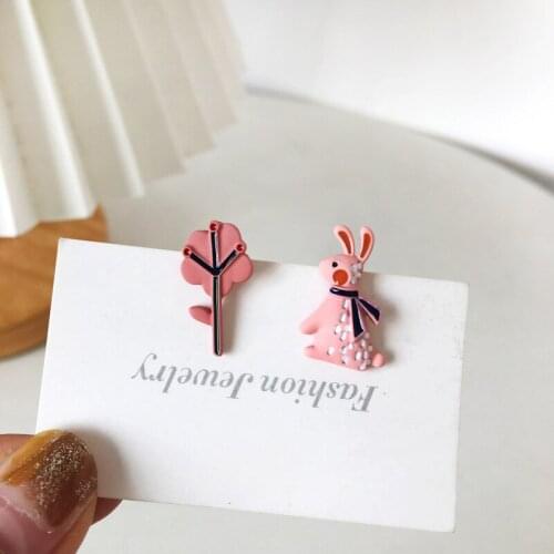 Cute Lovely Sweet Pink Rabbit Leaf Earring For Women Fashion Ear Jewelry Girl Student Accessories Good Gift