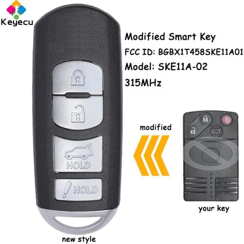 KEYECU Modified Smart Remote Car Key Fob 4 Buttons 315MHz for Mazda CX-7 CX-9 2007 2008 2009 FCC ID: BGBX1T458SKE11A01 SKE11A-02