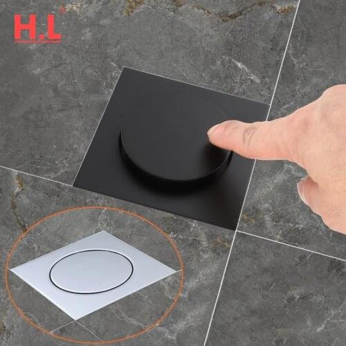 Floor Drains Black/Chrome Brass Shower Floor Drain Bathroom Deodorant Euro Square Floor Drain Strainer Cover Grate Waste