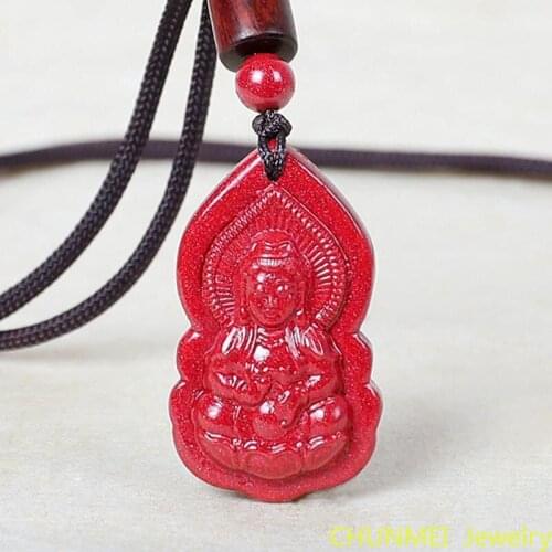 Natural Raw Ore High Content Cinnabar Pendant Maitreya Emperor Purple Gold Sand Couple Necklace Jewelry