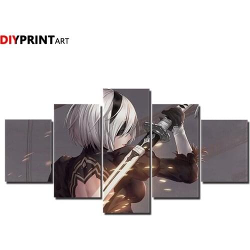 NieR Automata Sword 2B 5 Panel Wall Art Decor Paintings for Bedroom Decoration A1887