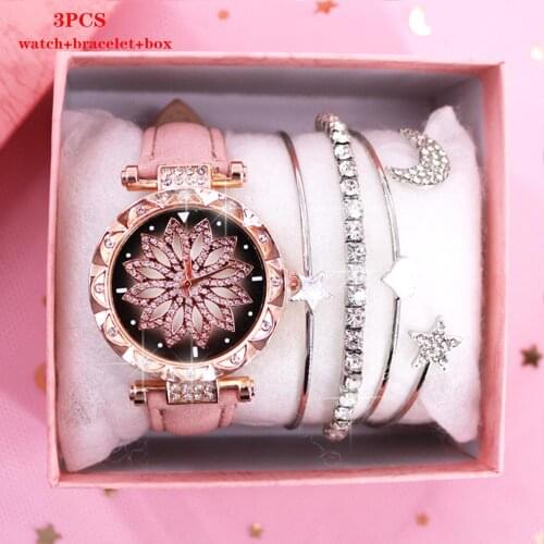 New Brand Luxury Women Watches Fashion Ladies Watch Women Bracelet Set With Box Leather Strap Quartz Wristwatch Diamond Watches