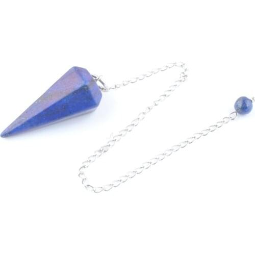 Wholesale 5Pcs Women Pendant Amulet Natural Healing Stone Lapis Lazuli Jewelry Reiki Pyramid Hexagonal Pendulum Chain QN4163