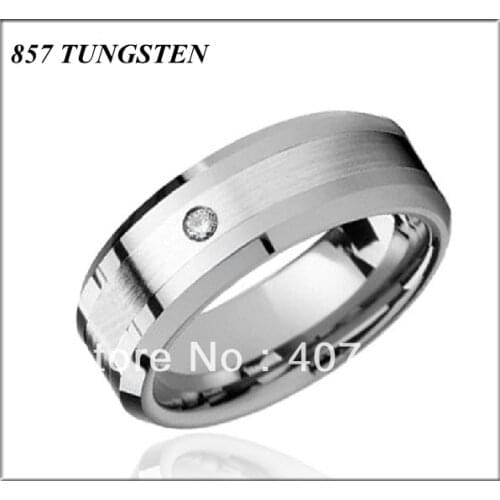 Anniversary Gift USA Hot Selling 8MM Width New Mens Wedding Band Tungsten Carbide Brished Center With White Stone Ring