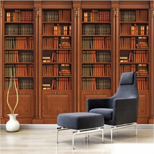 Custom European Retro Bookshelf Mural Wallpapers for Living Room Bedroom Decor Background Wallpaper 3D Wall Papers Home Decor