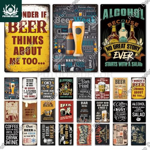 Putuo Decor Funny Beer Metal Sign Vintage Plaque Tin Sign Alcohol Drinker Sign for Bar Pub Club Man Cave Kitchen Wall Decoration
