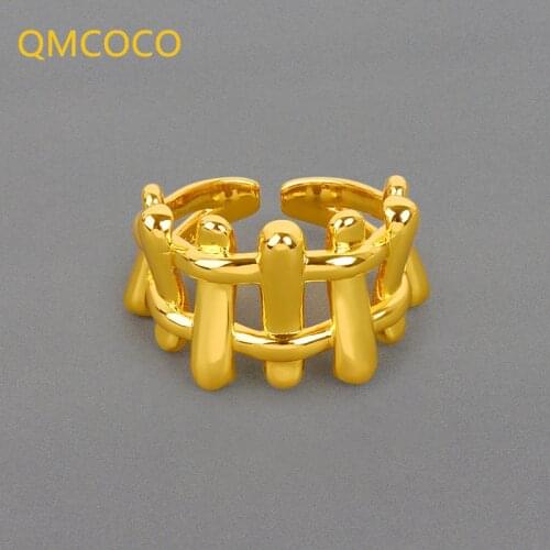 QMCOCO 925 Silver Irregular Woven Hollow Rings For Women Geometric Open Adjustable Rings Woman Party Gifts