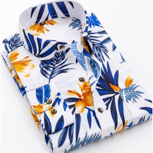 Men Fashion Casual Long Sleeve Printed Shirt Slim Fit Male Social Business Beach Dress Shirt Brand Men Clothing Soft Comfortable
