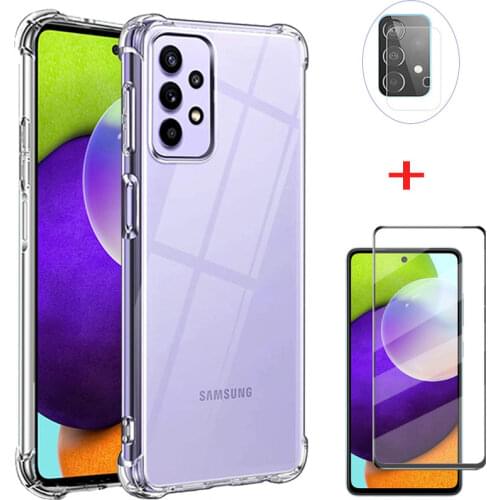 Silicone Case for Samsung Galaxy A52 Case & Glass,Shockproof Cover Galaxy A32/A52/A72 4G/5G Crystal Phone Case A52 A 52 Samsung