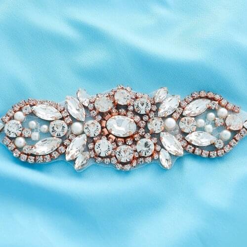 Wide Garment Accessories Bridal Wedding Dresses Handmade Applique Crystal Rhinestone Pearl Gold Silver Beaded DIY S172