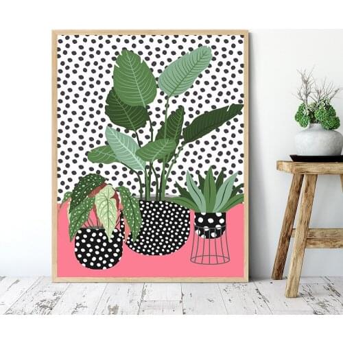 Nordic Quirky Plants in Spotty Vases Canvas Painting Botanical Posters And Prints Bedroom Wall Art Pictures Home Decor