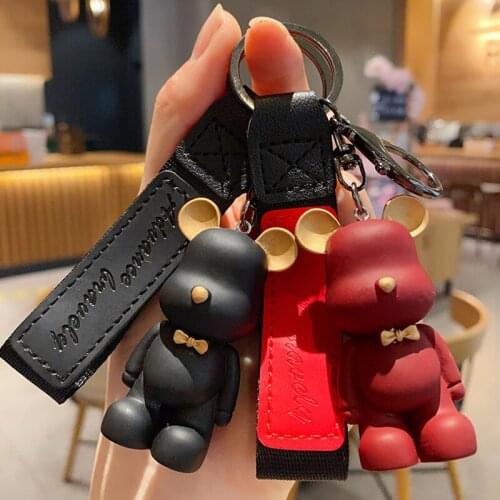 Nordic Bow Tie Bear Keychains Cute Couple Cartoon Car Animal Keyring Resin Material Doll Key Pendant Accessories