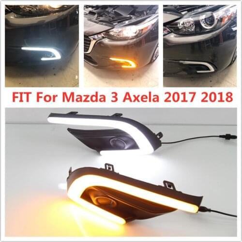 LED FOG LAMP COVER Daytime Running Light FIT For Mazda 3 Mazda3 Axela 2017 2018 LED DRL Daylight with yellow Signal style relay