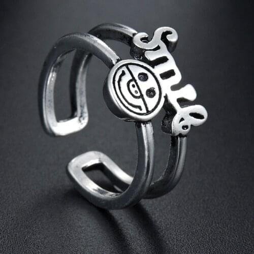 Vintage Ancient Silvery Happy Smiling Face Open Rings for Women Punk Hip Hop Smile Adjustable Ring Fashion Jewelry Best Gift