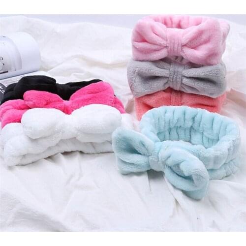 Flanela cosmetic headbands macio bowknot hairlace para lavar rosto chuveiro spa ferramentas