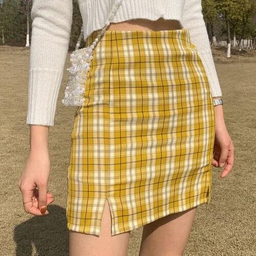 Summer Mini Skirt Student Sexy Wrap Hipkorean Style Plaid Streetwear Girls Cute Female Daily Skirts Women Plaid Stitching Split