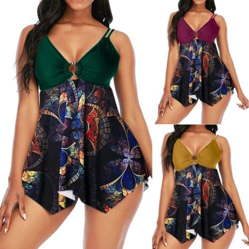 Suspender print split Bikini Large Size loose and comfortable two piece womens swimsuit bathing hot spring womens swimsuit