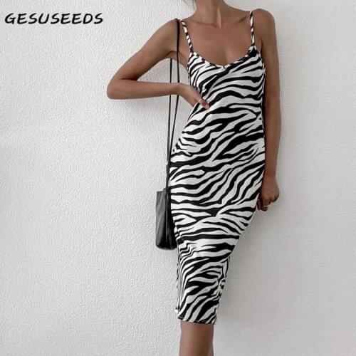 V neck dress women summer spaghetti strap dresses sexy midi dress fashion zebra stripes dress women backless boho dresses 2021