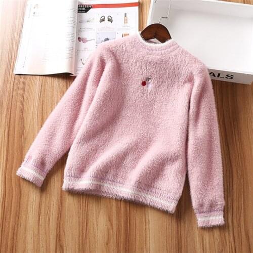 Winter Gilrs Sweaters Furry pullover Velvet inside Girls Pullovers Thick Keep Warm Sweaters Baby Girls Knitwear Children Clothes