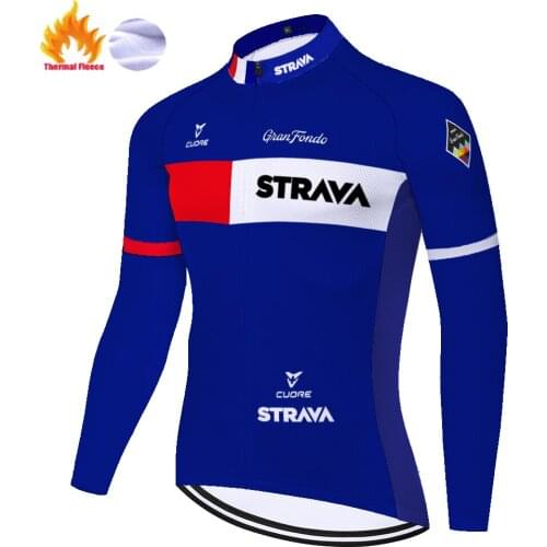 2021 team Strava cycling jersey Winter Thermal Fleece maglia ciclismo uomo Long Sleeve Ropa Ciclismo Hombre Bicycle Wear