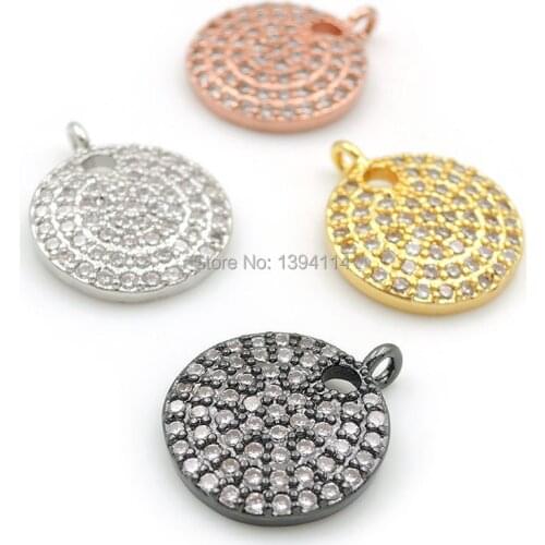 15*13*2mm Micro Pave Clear CZ Round Charms Fit For Men And Women Making Necklaces Jewelry