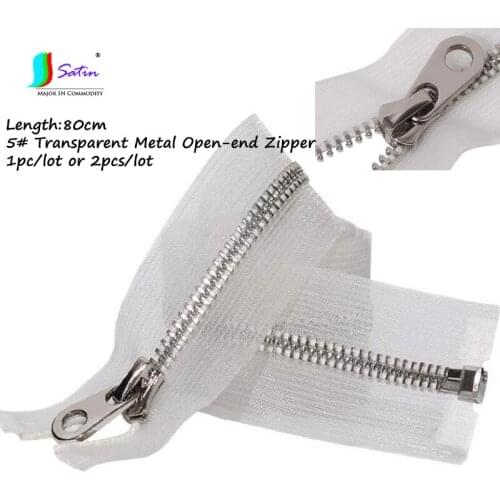 2pcs Platinum Color 5# 80cm Open-end Metal Transparent Mesh Zipper Shose Sunscreen Clothing Dress Sew Diy Home Material Zipper