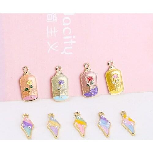 6pcs Sweet Candy Color Ice Cream Drop Earrings Cute Girl Pearlescent Rose Flower Wishing Bottle Pendant Diy Earring Material