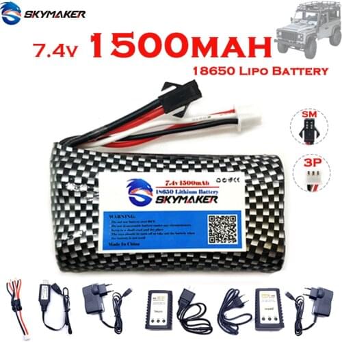 MN WPL RC Car 7.4V 1500mAh lipo Battery For YDI U12A S033g Q1 TK H101 Rc Boat Car Tank Parts 18650 7.4V Battery Skymaker Charger