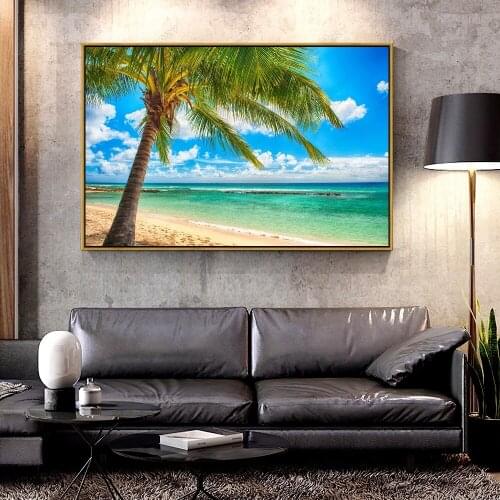 Artcozy Oil Canvas Painting paradise_sea_summer_ocean_beach_tropical_palms_sunshine For Home Decoration Wall Art