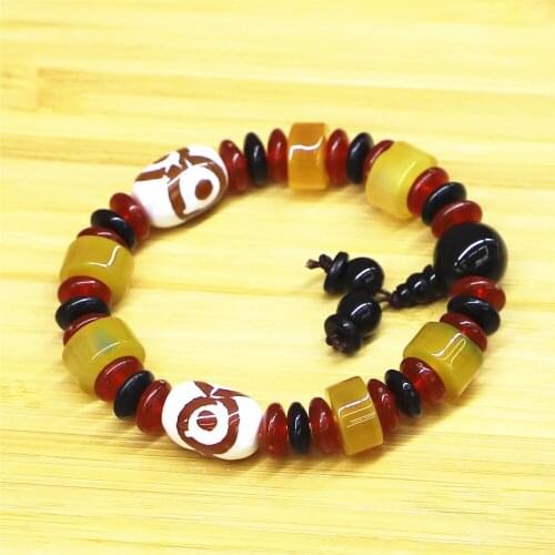 Natural Tibetan Dzi Bead Agates Bracelet Buddha Nine Eyes Retro Healing Quartz Stone Tiger Eye Black Lava Stone Bracelet